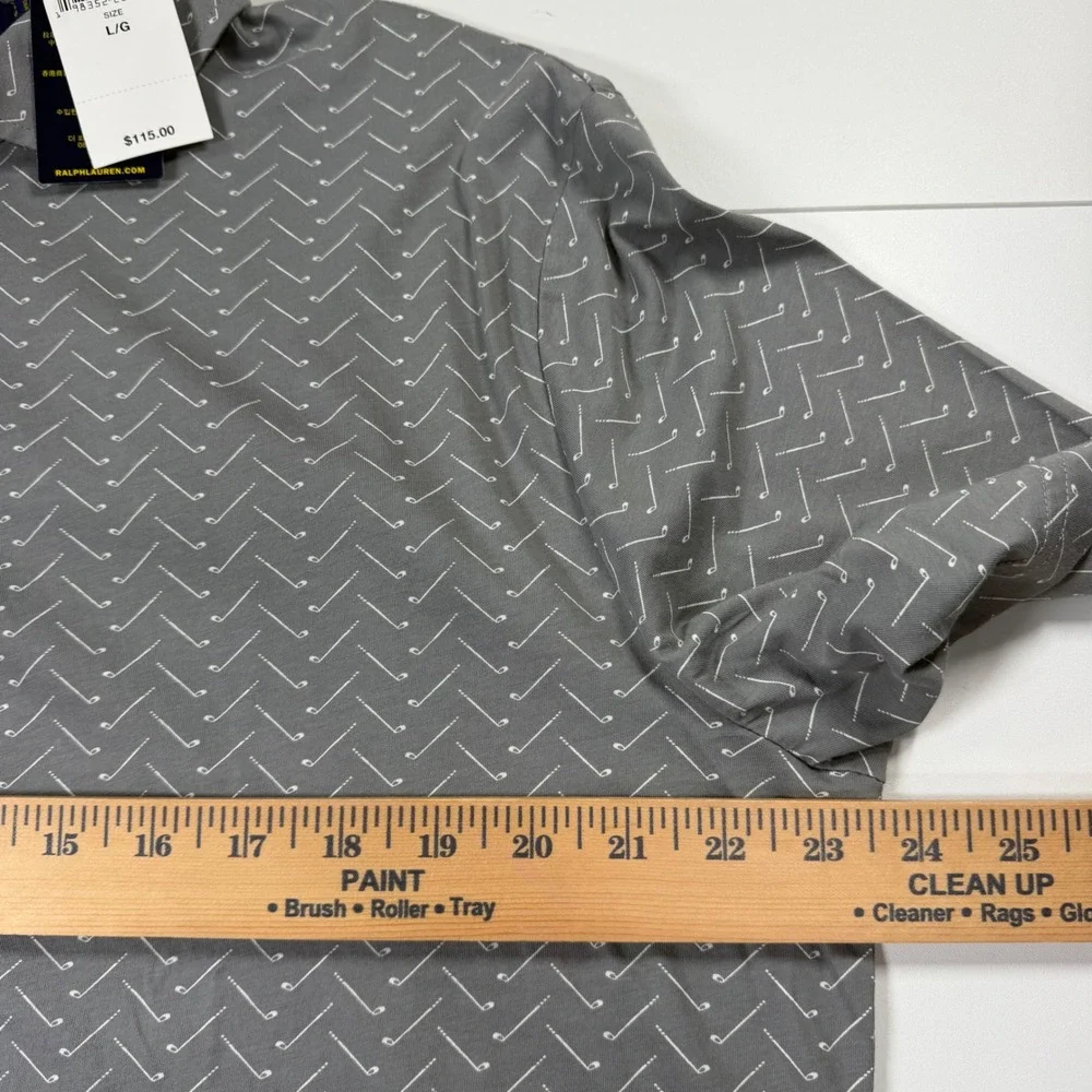 Polo Ralph Lauren Performance Golf Polo Mens L Grey Golf Club Print NWT